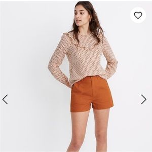 Madewell Floral Ruffle Blouse in Cream and Orange